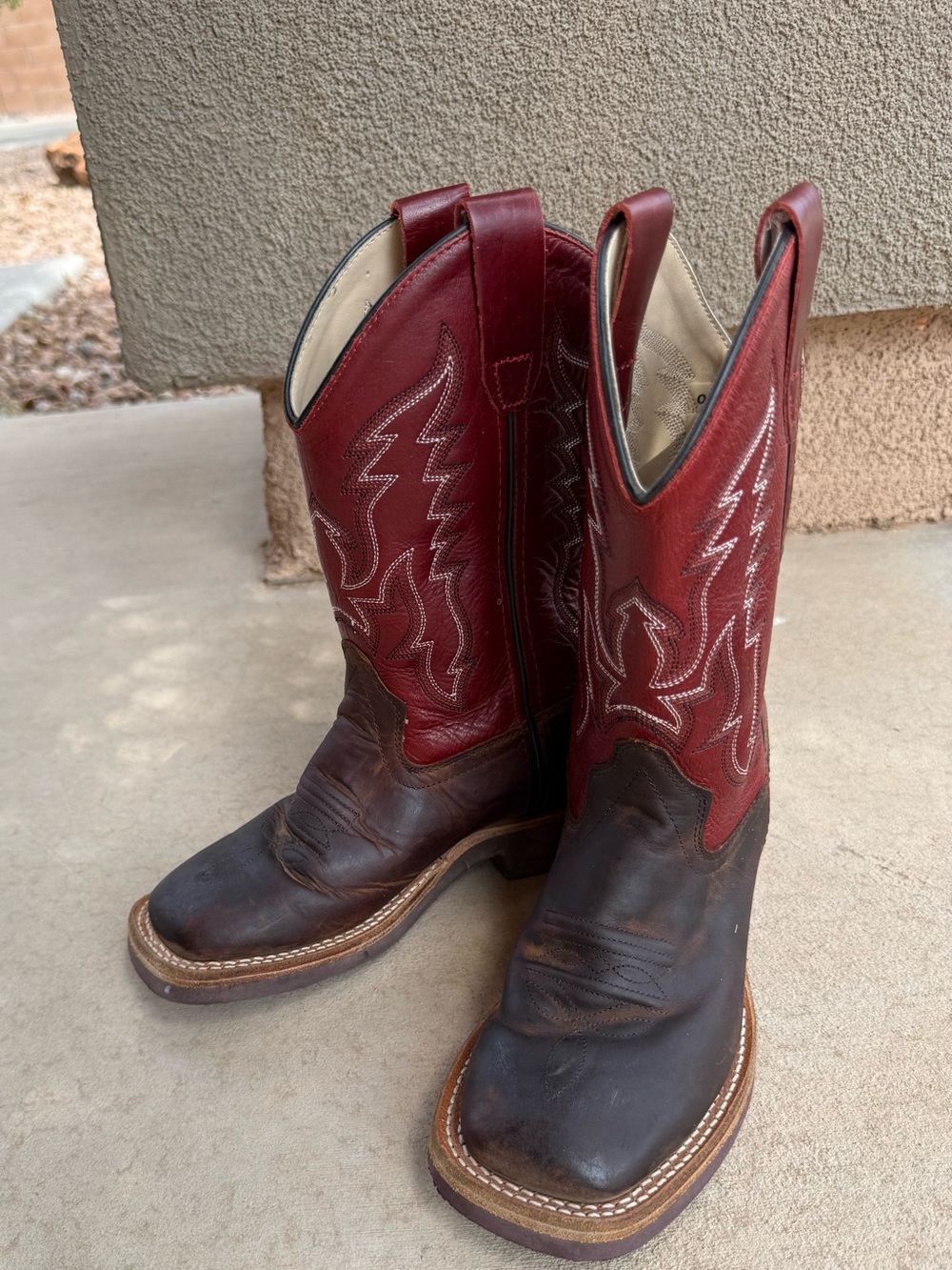 Old West Brown Foot Burgundy Shaft Kids Western Boots